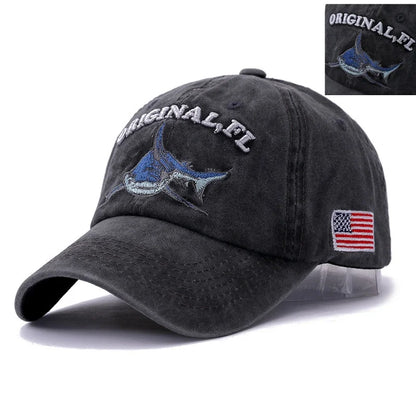 New High Quality Wash Cotton America Flag Shark Men's Baseball Cap