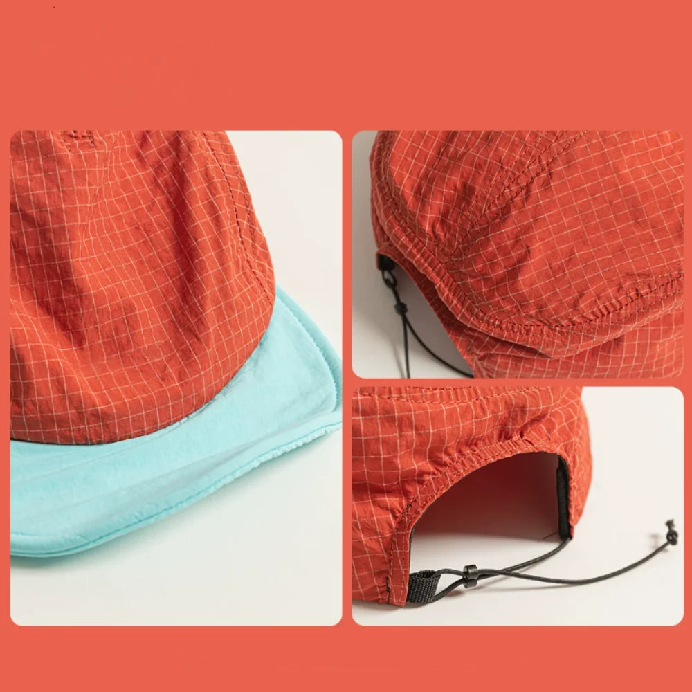 Baseball Cap Nylon Short Brim Korean Style Color Block Mesh Adjustable Breathable Hat