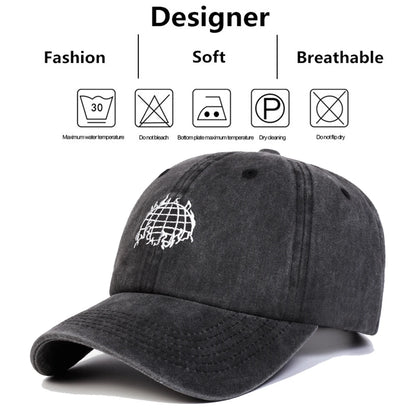 Unisex Earth Embroidery Washed Baseball Cap Spring Autumn