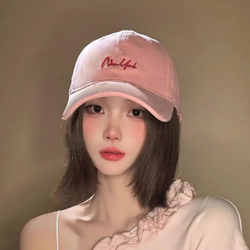 Distressed Perforated Duckbill Cap Cotton Baseball Cap
