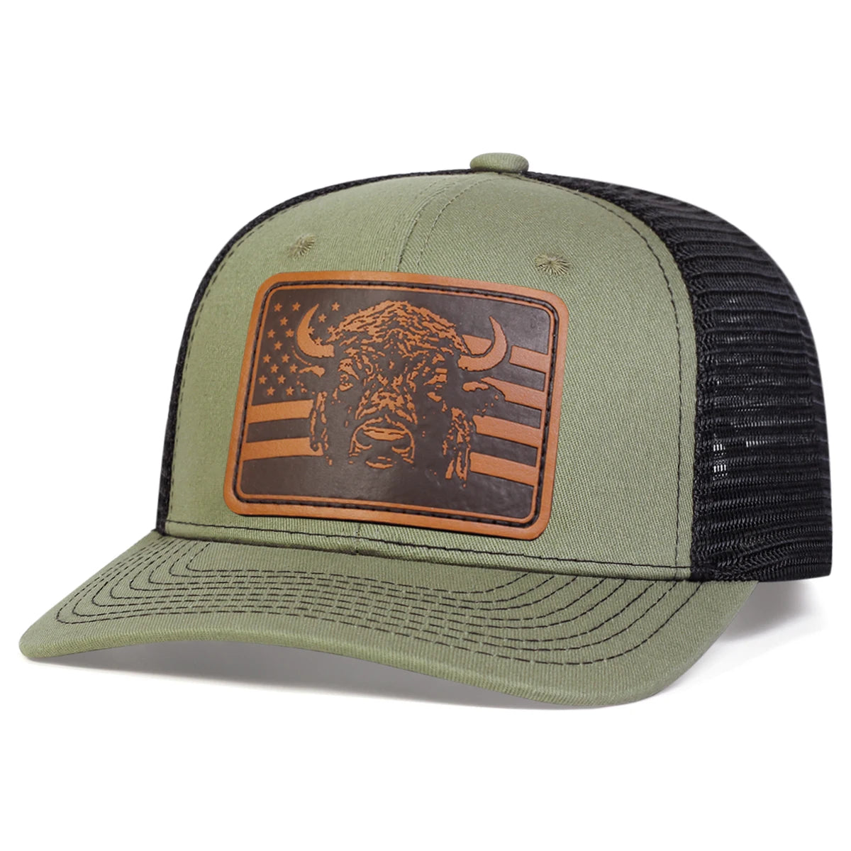 Unisex Brown Flag Bull Head Leather Label Baseball Net Caps Spring And Summer