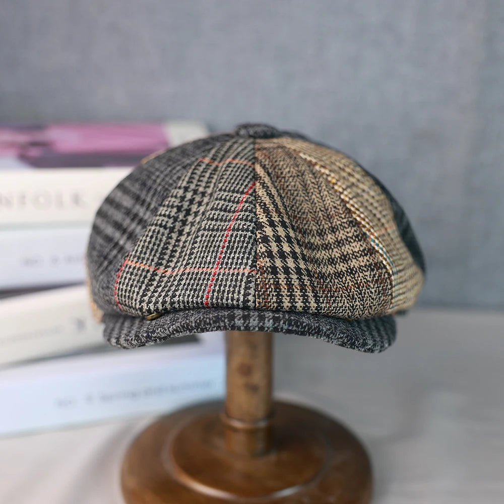 Men Newsboy Hats Wool Autumn Vintage Herringbone Octagon Cap