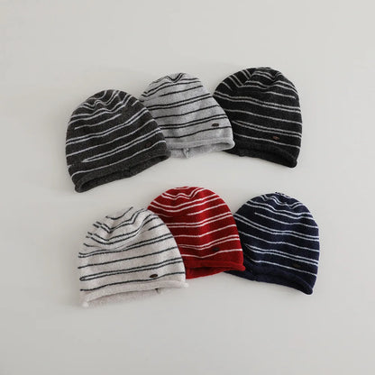Striped Knitted Beanies Hats Kids Boys Girls Winter Plush Warm Hat Outdoor