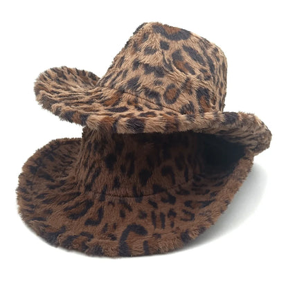 Leopard-Print Denim Hat Autumn/Winter British Style Women's