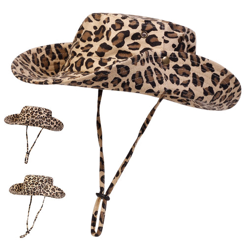 Men Leopard Print Big Brim Bucket Hats Fishermen Caps
