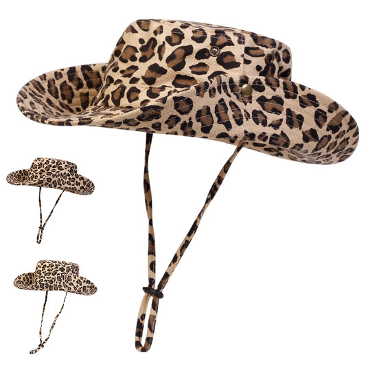 Men Leopard Print Big Brim Bucket Hats Fishermen Caps