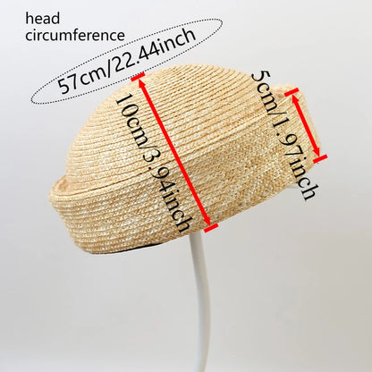 Ins Blogger Natural Straw Pillbox Hat Flat Berets Women