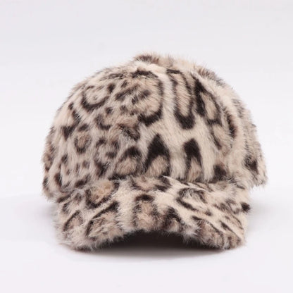 Leopard Pattern Baseball Hat Soft Warm Winter Plush Hat
