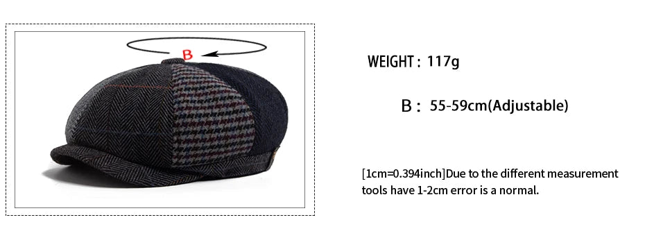 Vintage Newsboy Cap Men Herringbone Plaid Patchwork Pattern Women Beret