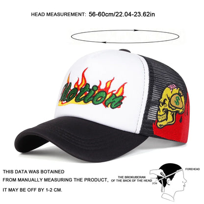 Unisex Motion Flame Embroidery Baseball Net Caps Spring Summer