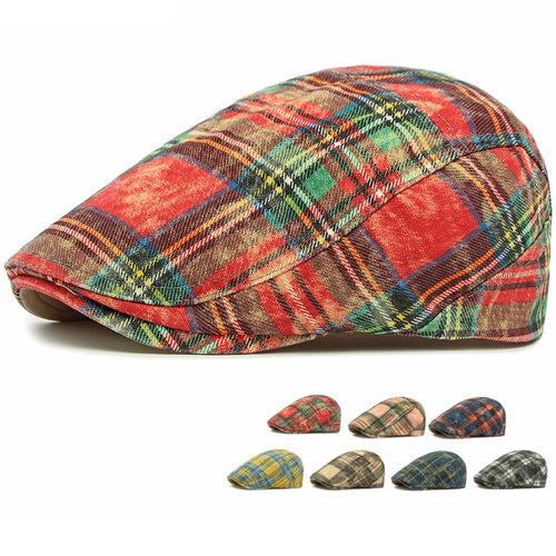 Men Women Vintage Plaid Artist Painter Beret Hat