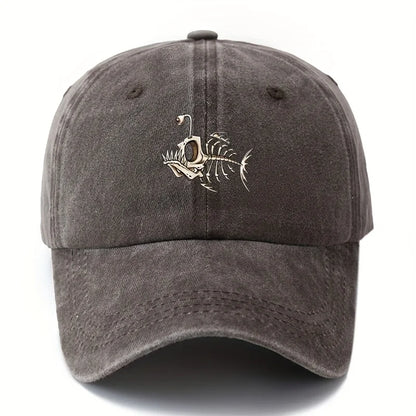 Fishbone Printed Baseball Cap Classic Retro Curved Brim Suitable for Outdoor Camping Trips