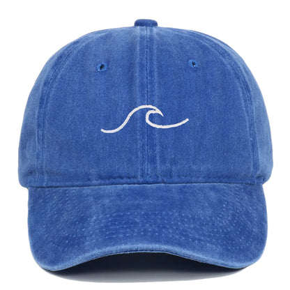 Wave Pattern Embroidered Baseball Cap, Solid Color Washed Retro Hat, Men's and Women's
