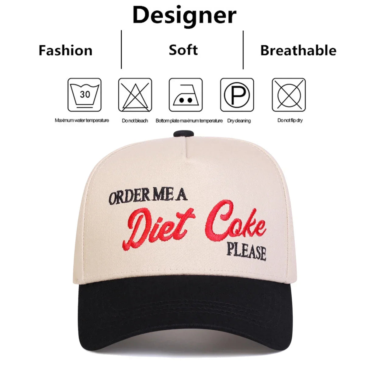 Unisex Diet Coke Letter Embroidery Baseball Caps Spring and Autumn