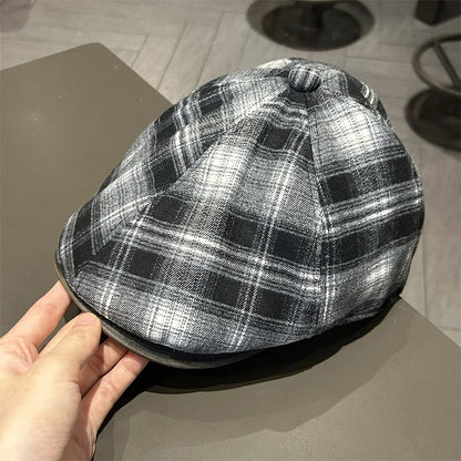 Autumn And Winter Japanese Plaid Warm Forward Hat
