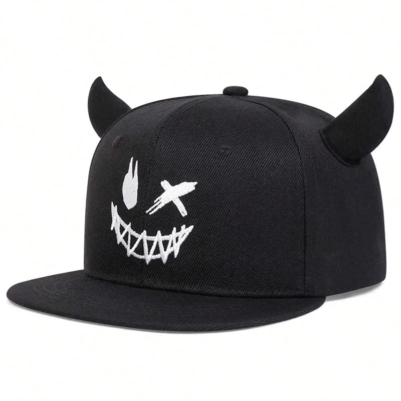 Unisex Smiling Face And Cow Horn Personality Hip-hop Hats Spring Autumn
