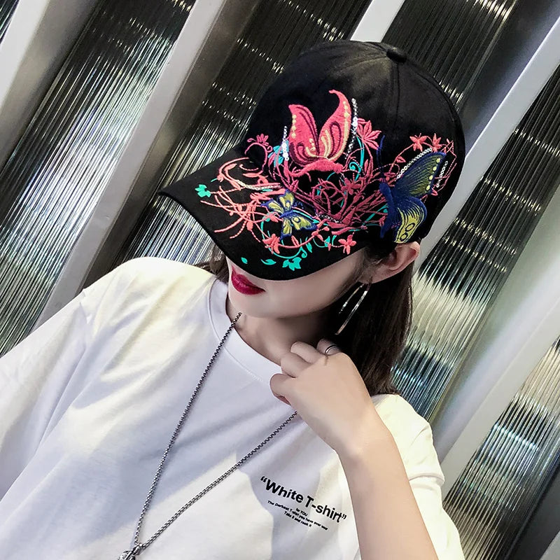 Baseball Cap Women Embroidered Flower Baseball Hat Spring Summer