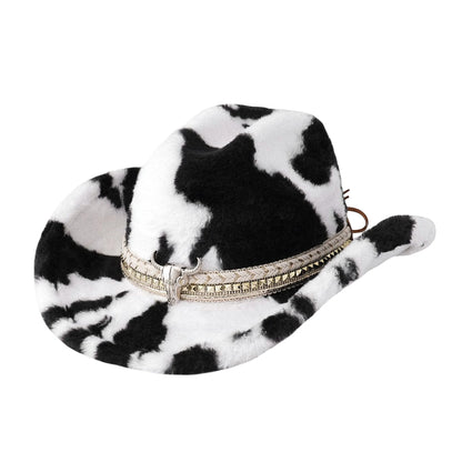 Stylish Zebra Print Cowgirl Hat Wide Brim Fedora Hats