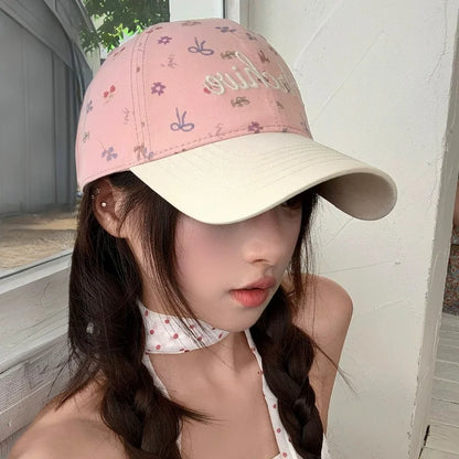 Korean Floral Letter Embroidered Baseball Cap