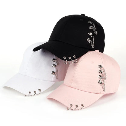 Y2K Punk Metal Chain Ring Baseball Cap Women
