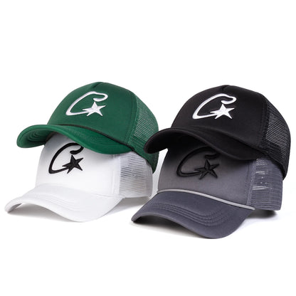 Unisex C Letter Pentagram Embroidery Baseball Net Caps Spring and Summer