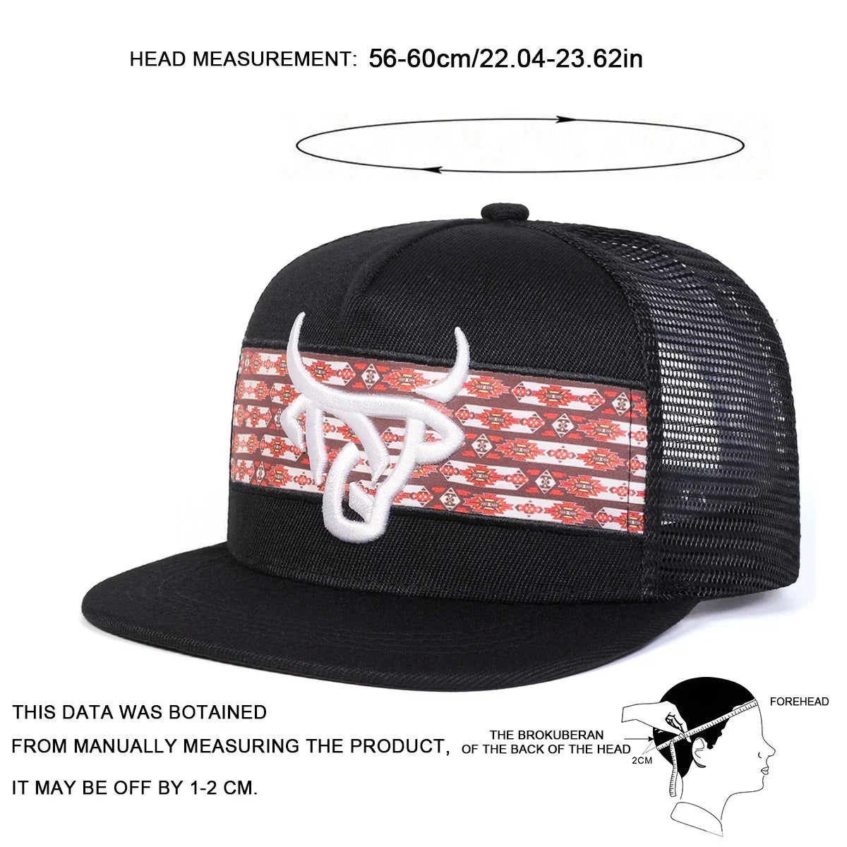 Unisex Ox Head Embroidery Hip-hop Net Hats Spring Summer