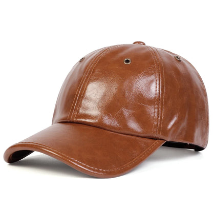 Unisex Copper Buckle Pore PU Leather Baseball Caps
