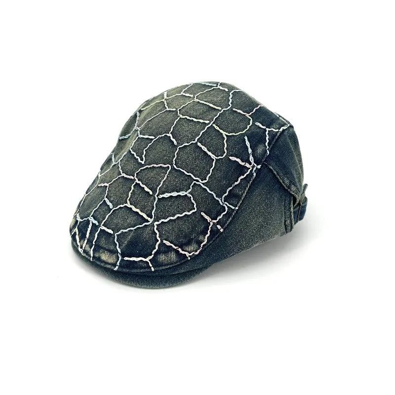 Embroidery Denim Ivy Cap Men Adjustable Buckle Flat Beret Hat