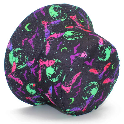 Halloween Neon Bat Moon Print Bucket Hat Unisex Fisherman Cap Spooky Cosplay Decorate Panama Hat