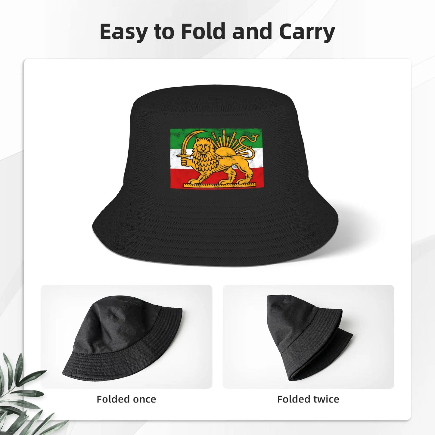 Men Women Iran Flag Lion and Sun Bucket Hat Portable Fisherman Hats