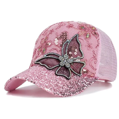 Unisex Butterfly Lace Glitter Baseball Net Caps