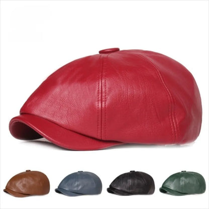 Casual Retro Leather Newsboy Caps Elegant Elastic Band Adjustment Peaked Cap