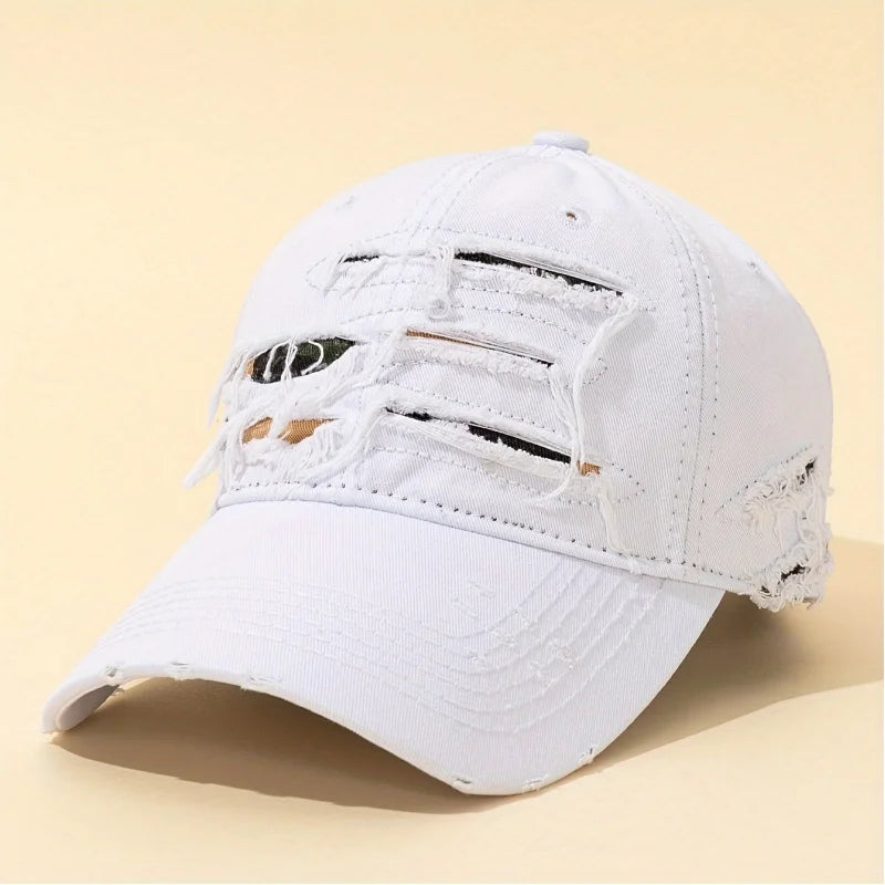 Street Distressed Hole Multi-Layer Fabric Baseball Cap